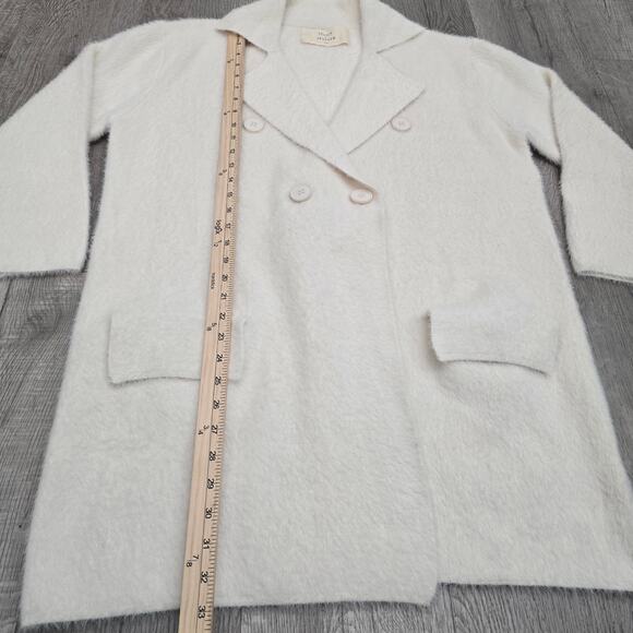 Women's Cream Soft Fuzzy Coatigan Cardigan Jacket S/M Cozy Minimalist Oversize - Picture 8 of 10